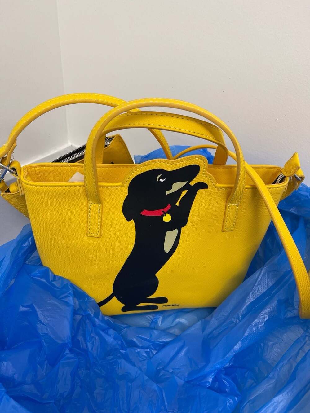 Marc Tetro Dachshund Yellow Saffiano Mini Tote Crossbody Bag